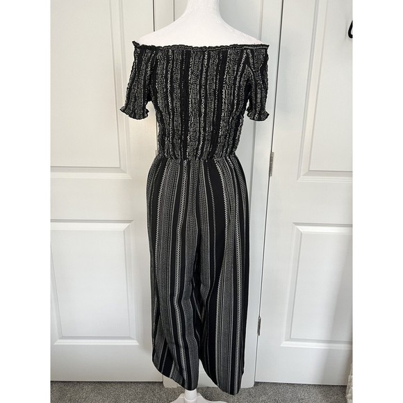 Xhilaration Women Black Wide Leg Jumpsuit M Stretch Ruched Off Shoulder - Picture 7 of 9